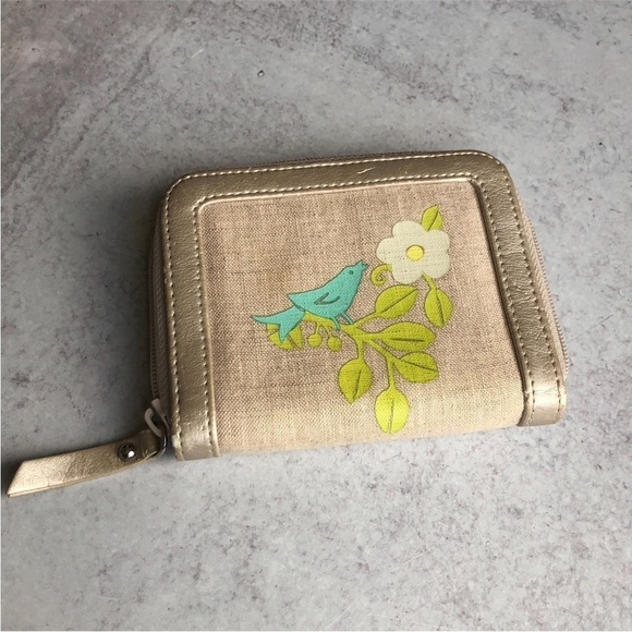Vera Bradley Zip Wallet Birdie Linen Leather Trim - Picture 1 of 8